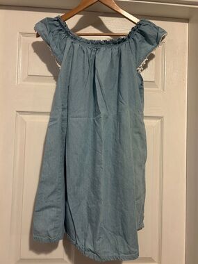 mittoshop Chambray Light Blue Off-Shoulder Girls' Dress